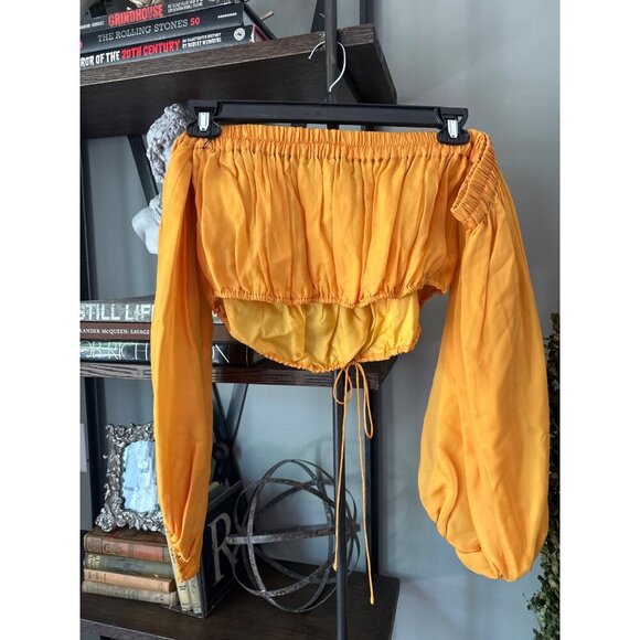 AMUR Rosalina Silk Off The Shoulder Crop Top Sunflower Womens Size Small - Picture 8 of 10